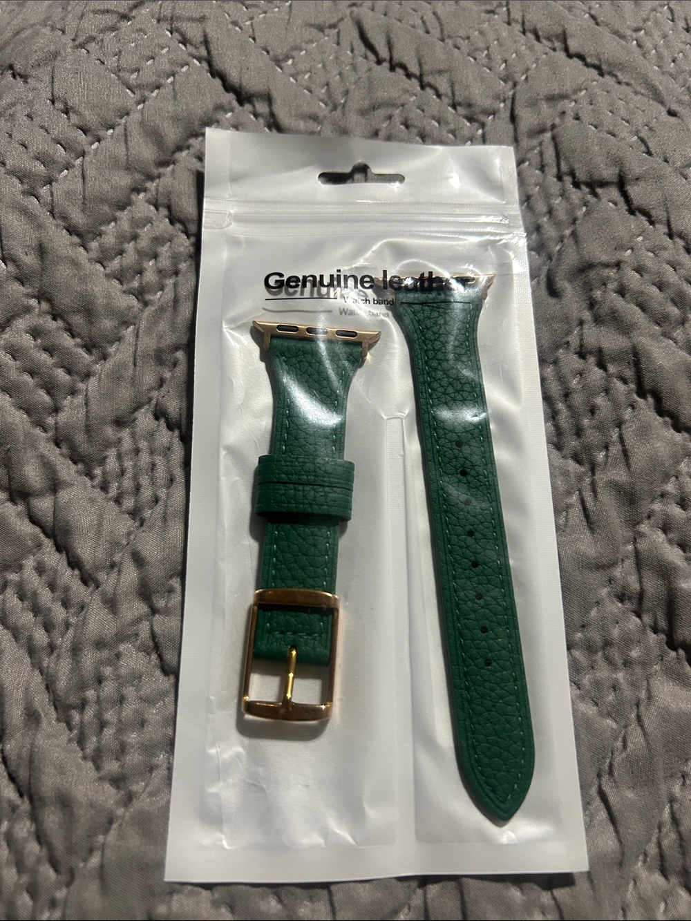 Genuine Leather Green Watch Band with Gold-Tone Hardware